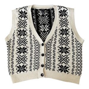 Forever 21 Fair Isle Snowflake Sweater Vest M Nordic Scandicore Apre Ski Grandpa